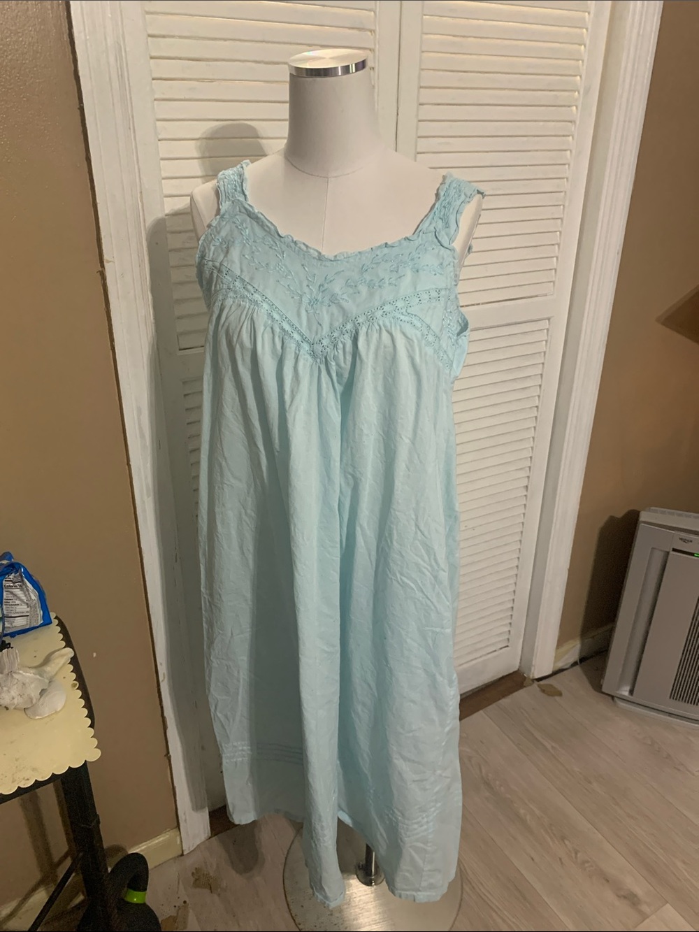 Light Blue Lace-Trim Cotton Nightdress